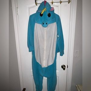 Blue Unicorn Fleece Onesie Adult Size